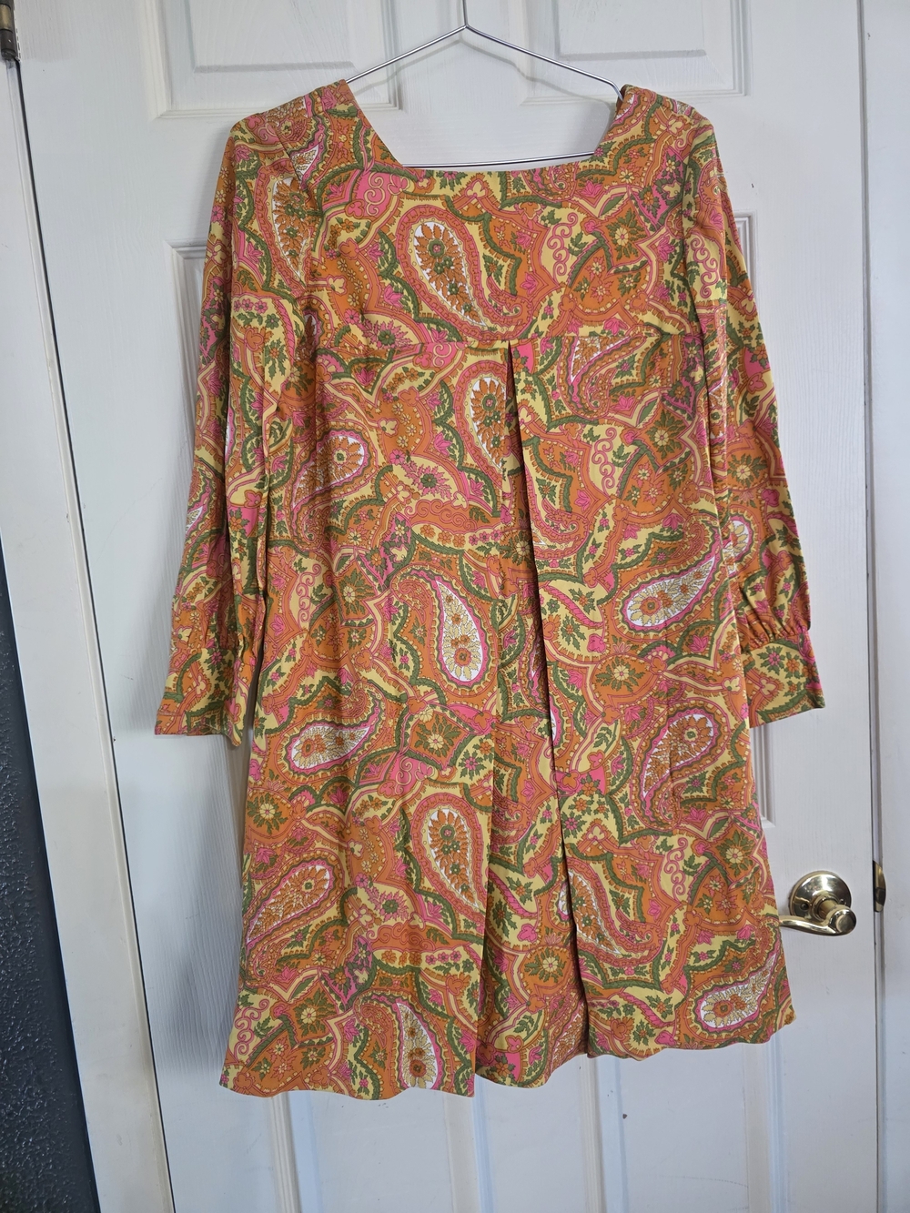 VTG 60s 70s Handmade Paisley Psychedelic Shift Dress Mod Orange Pink Mini